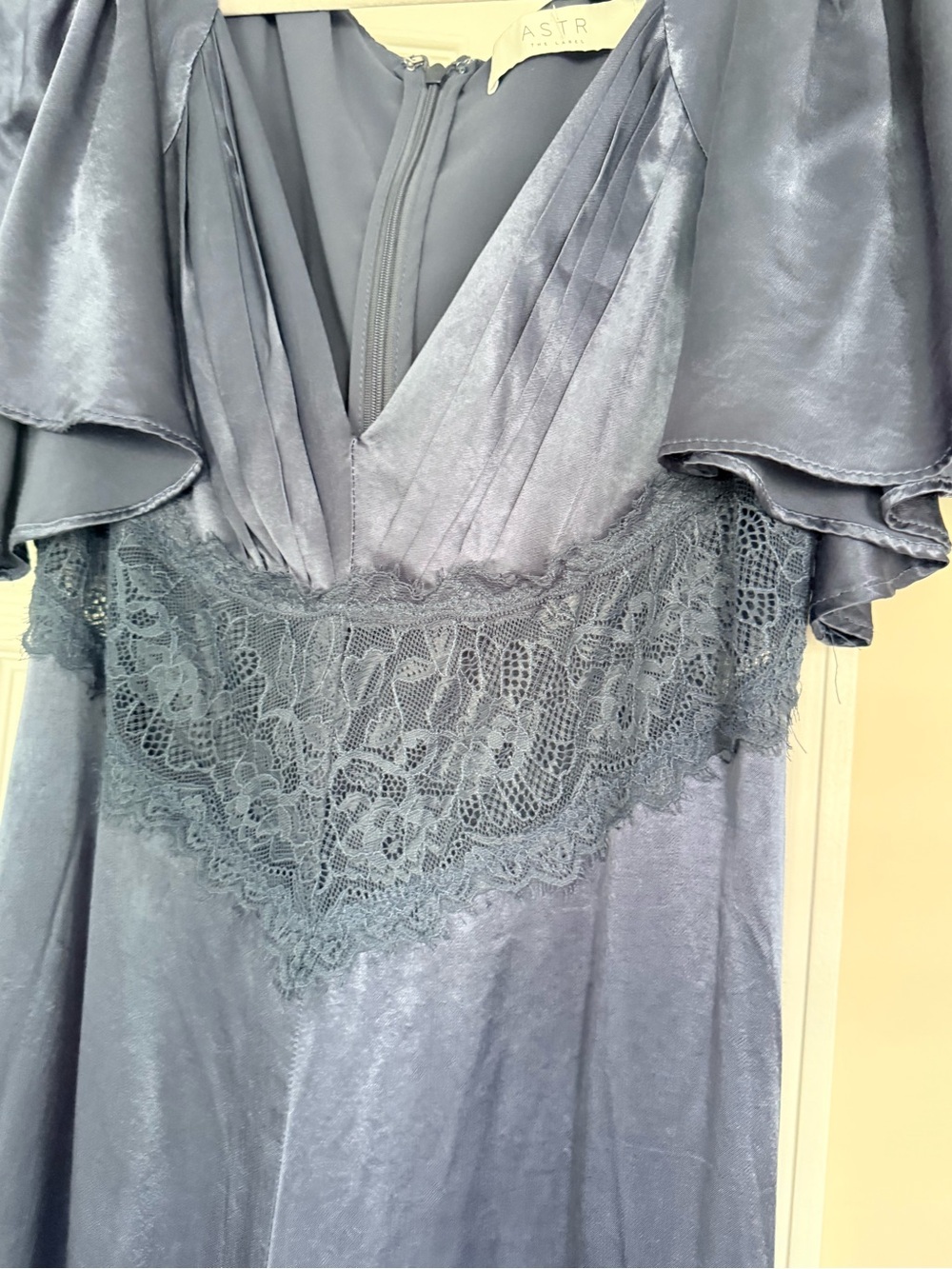 Astr Navy Blue Satin Maxi Dress with Lace Bodice - Picture 5 of 8